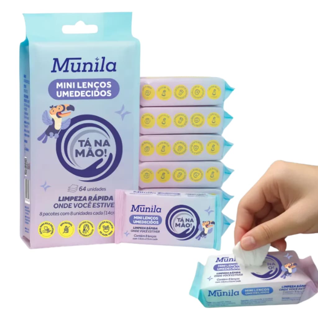 Mini Lenços Umedecidos Tá Na Mão Com Aloe Vera Pack 8 Unid
