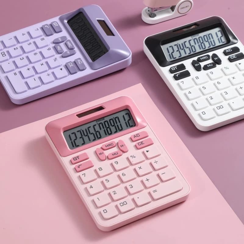 Calculadora colorida de 12 dígitos com teclado mecânico grande - Artigos de papelaria para escola e escritório
