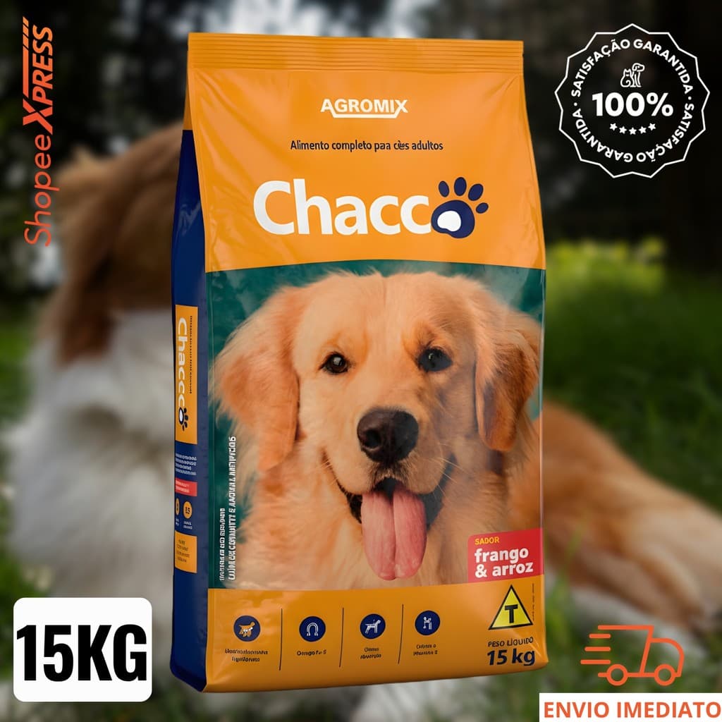 Ração para Cães Adultos Chacco 15kg Sabor Frango e Arroz Racao Seca Cachorro Barata Promoção Pet