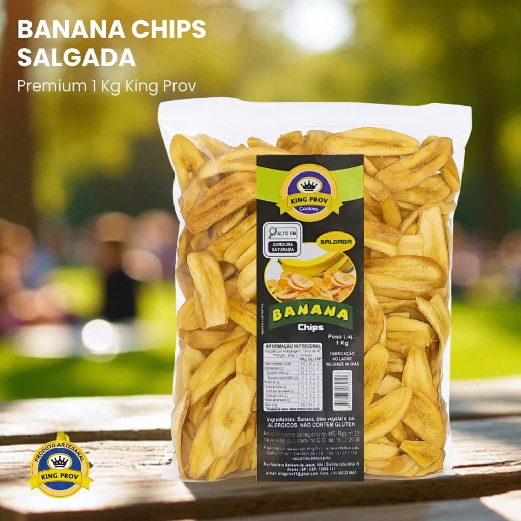 Banana Chips Desidratada Salgada Crocante 1 Kg Sem Glúten Natural Saudavel Leve Crocante