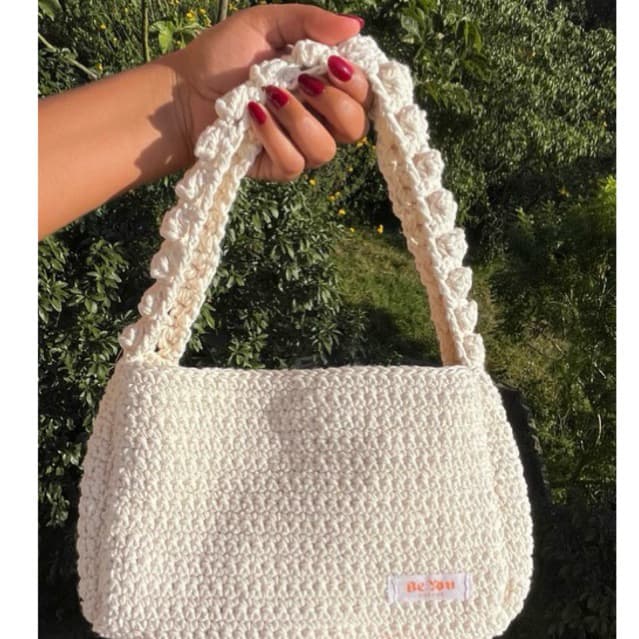 Bolsa de crochê para passeio, Bolsa Mari feita à mão com barbante