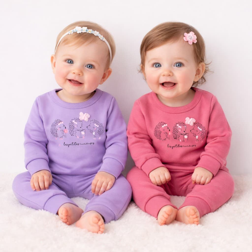 Conjunto Com Casaco De Inverno Para Bebê Menina Em Soft Liso Flanelado Por Dentro - 1 a 9 Meses