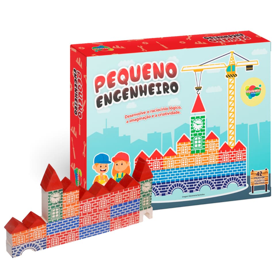 Pequeno Engenheiro Blocos Para Montar 42 Peças em Madeira Brinquedo Educativo Aquarela Brinquedos