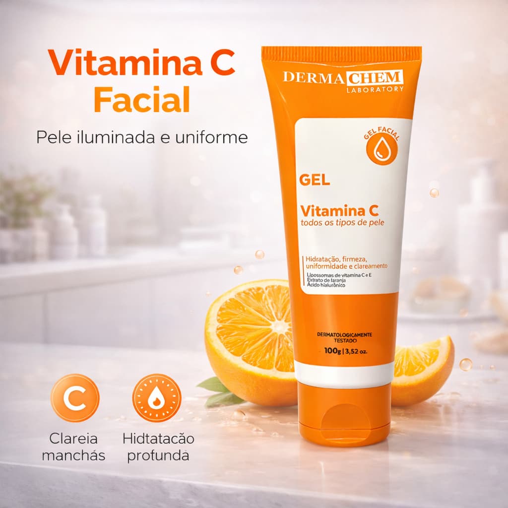 Gel Facial Vitamina C Anti Idade Clareador Rosto Hidratação Dermachem 100g Original Top