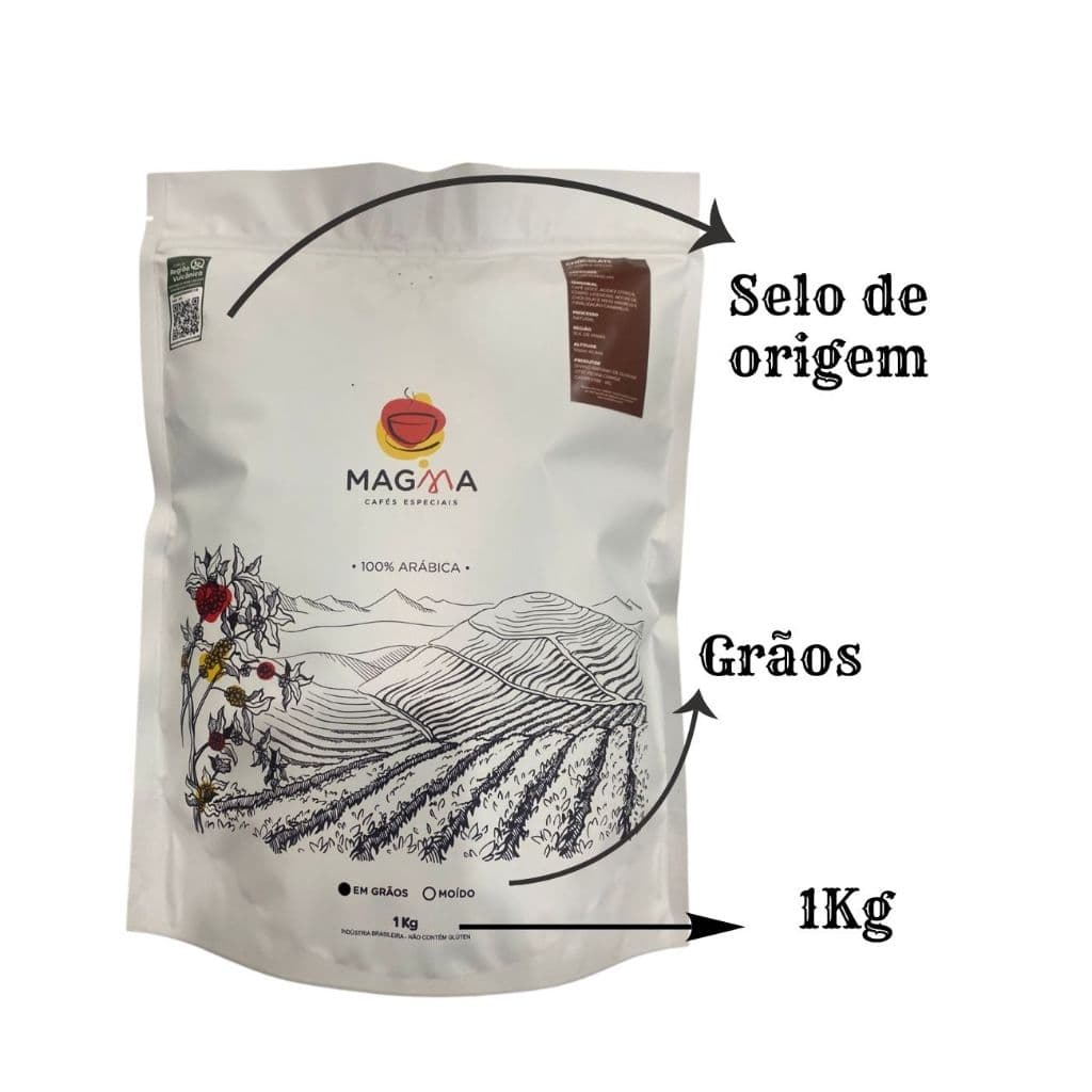 Café Especial Chocolate Intenso Torra Média Recente em Grãos 1Kg Arábica Região Vulcânica Sul de MG