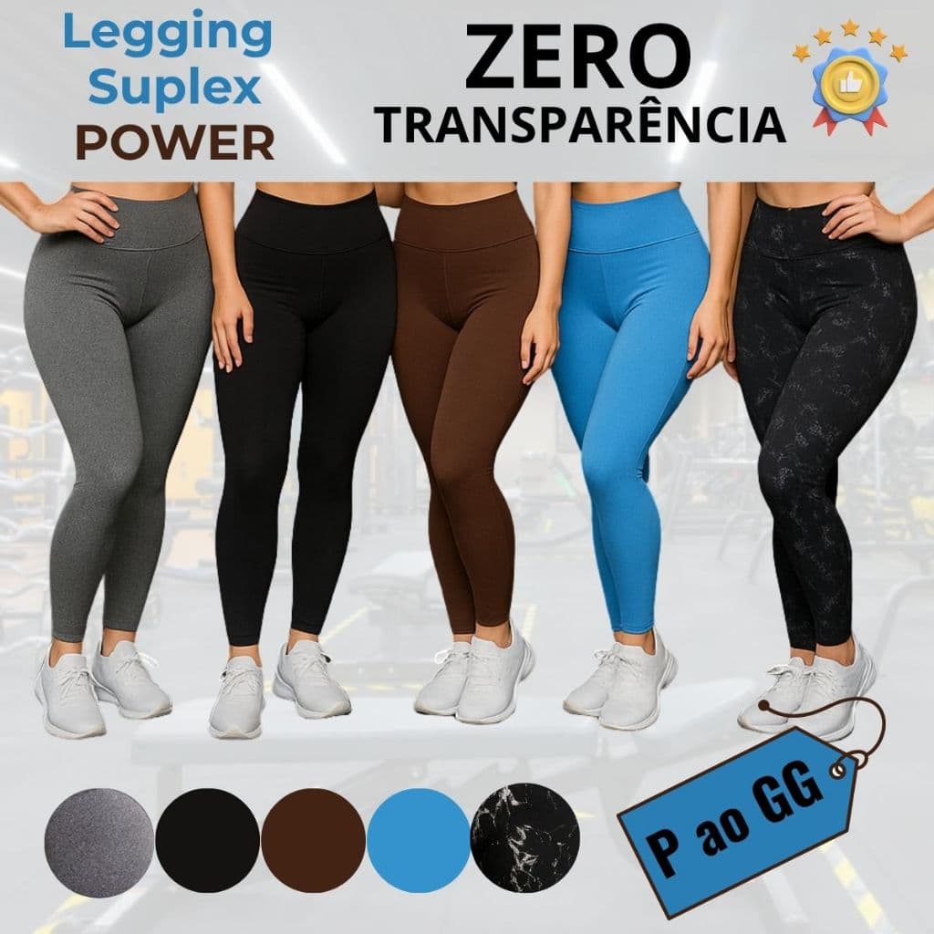Legging Supplex Academia Zero Transparência Linha Premium Fitness Cós Alto Grossa