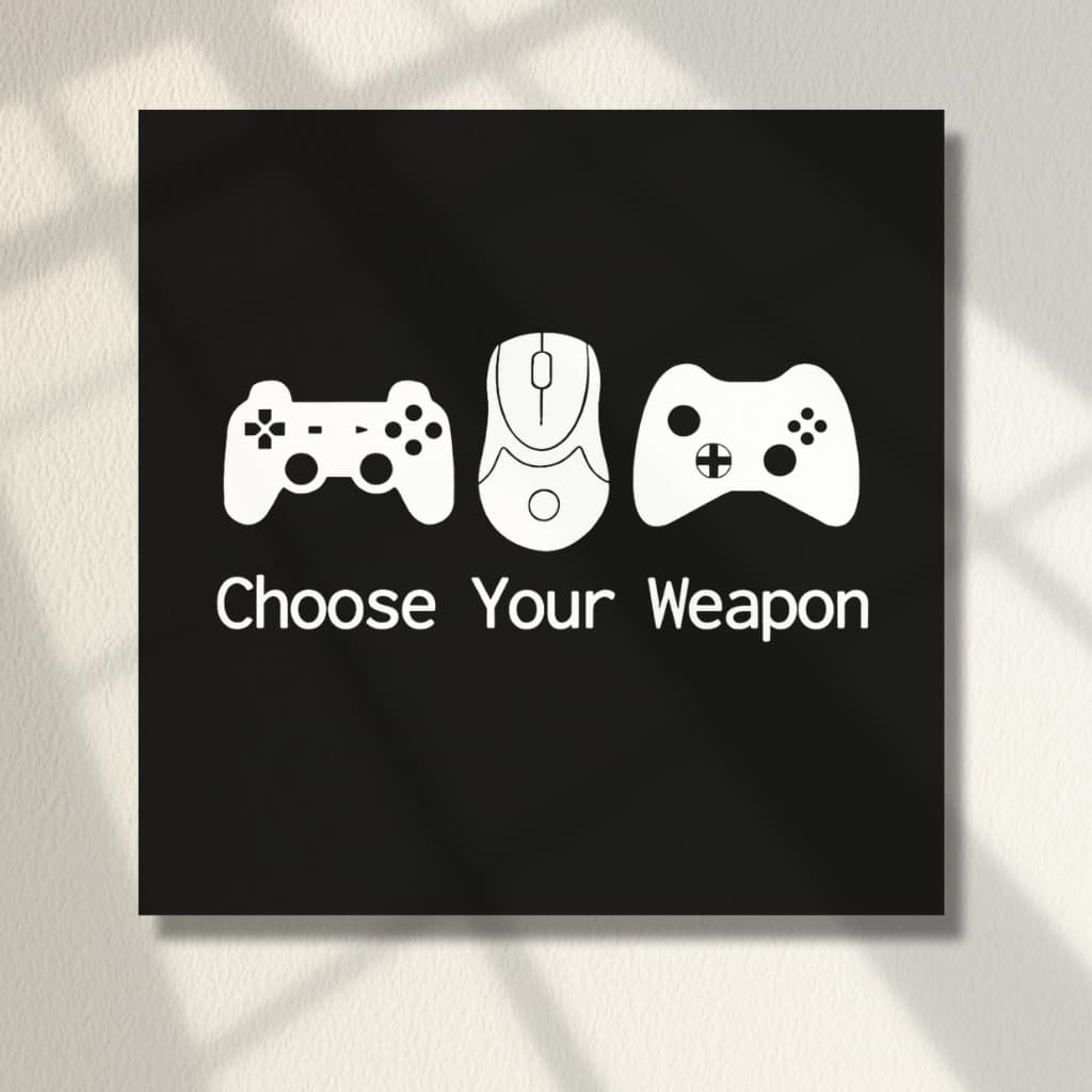 Quadro Placa Decorativo Personalizado Gamer Choose Your Weapon Controle Mouse Videogame Computador