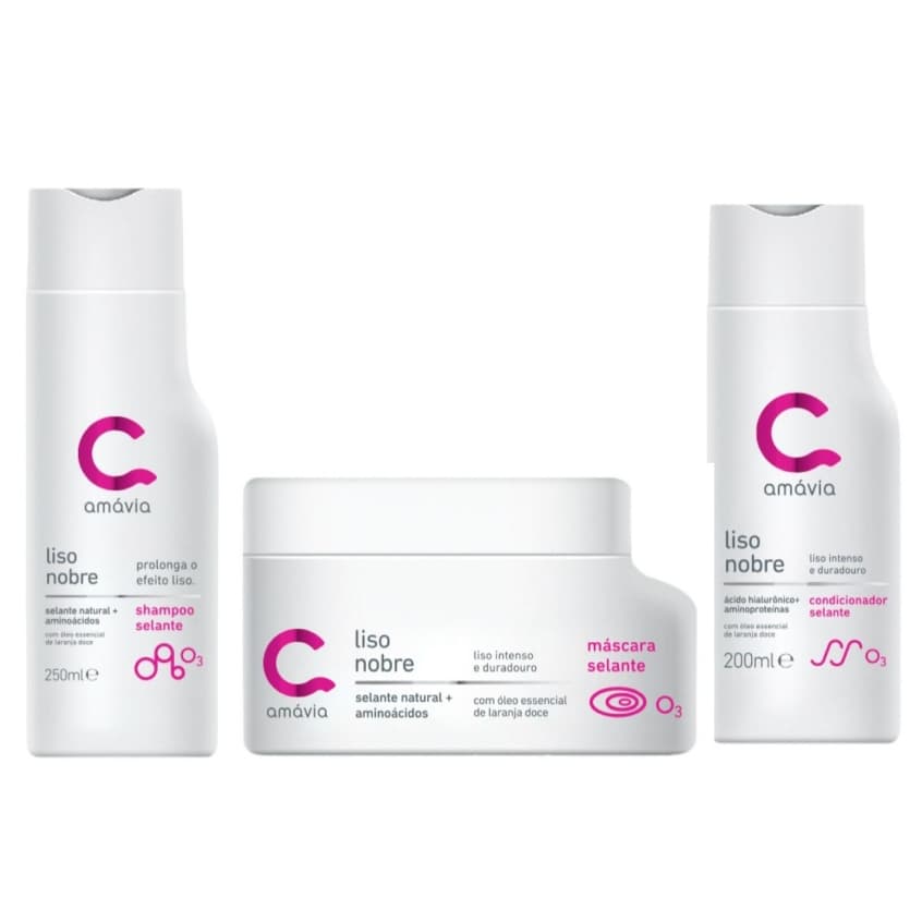 Amávia Kit Liso Nobre Shampoo, Condicionador e Máscara com efeito selante e hidratante