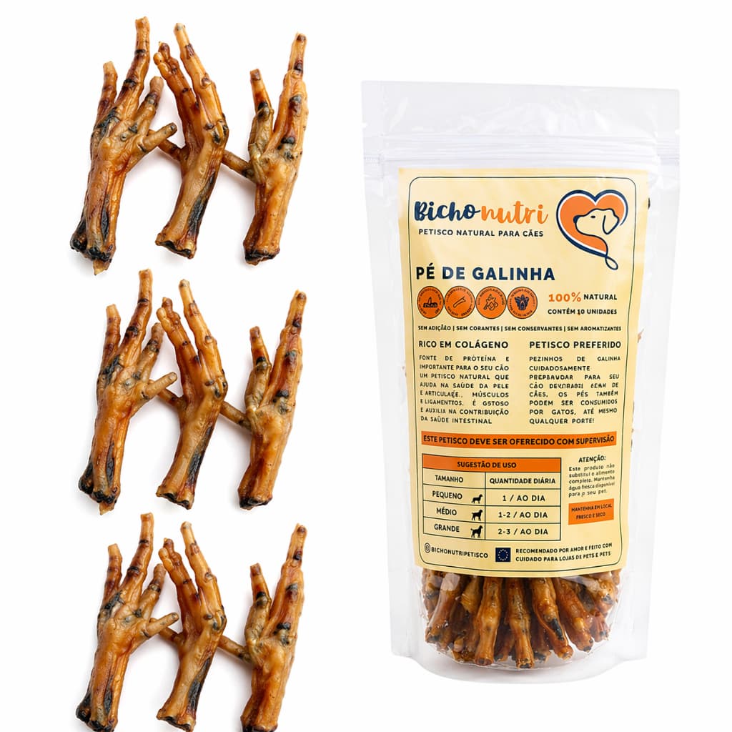 Pé de Frango Natural Petisco para Cães Kit a partir de 40unid