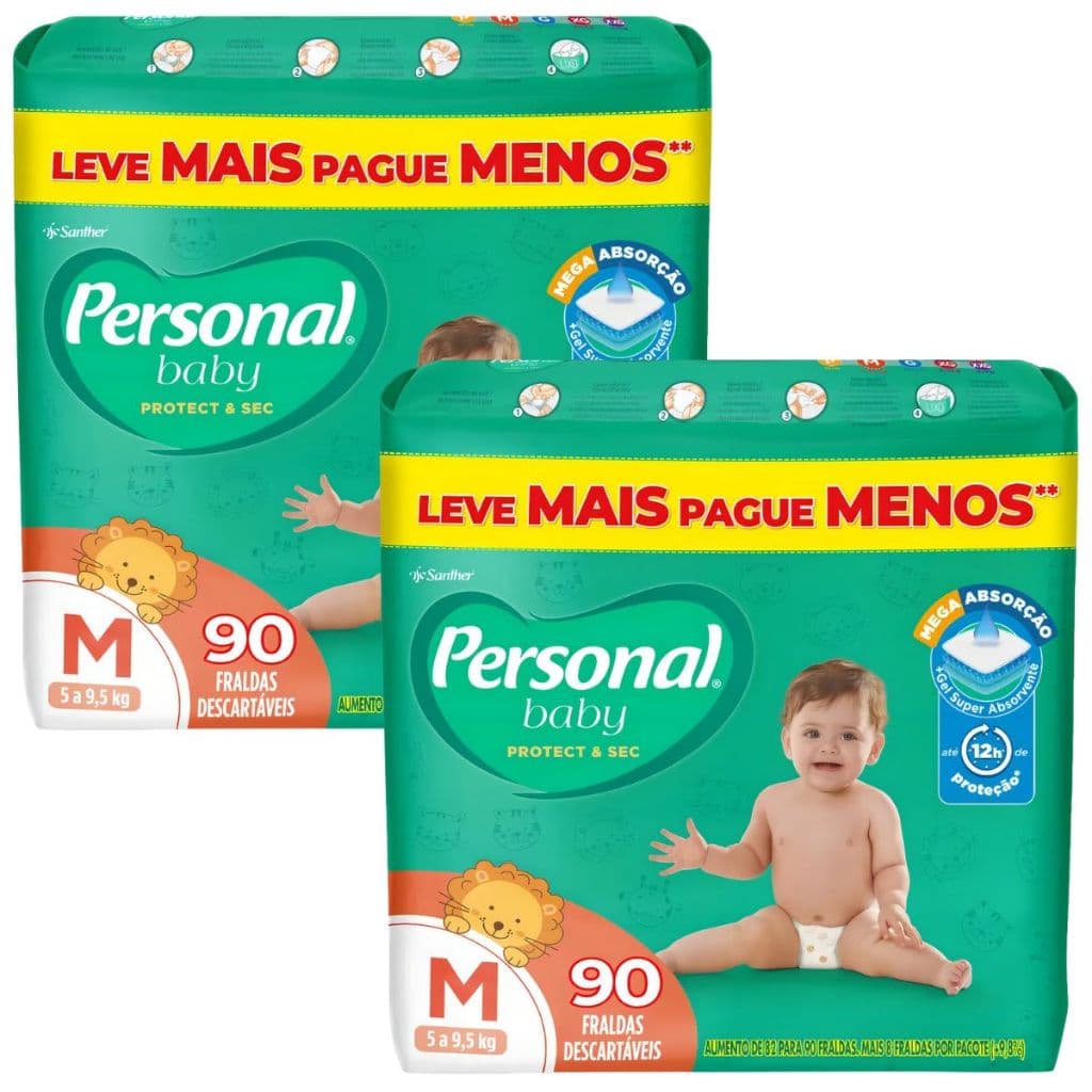 Fralda Descartável Personal Baby Protect & Sec M - 180 Fraldas