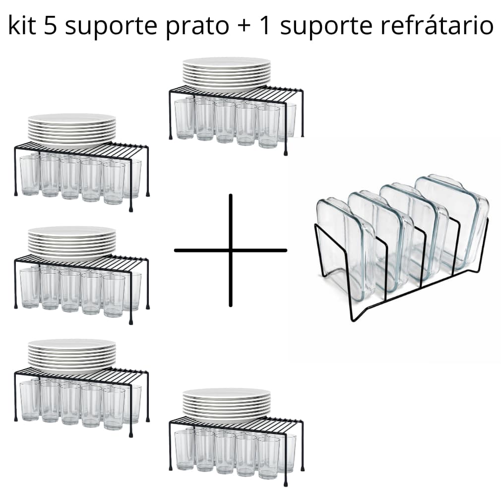 Kit 5 Suporte Organizador De Prato Multiuso 40cm + 1 Suporte Refratário De Brinde