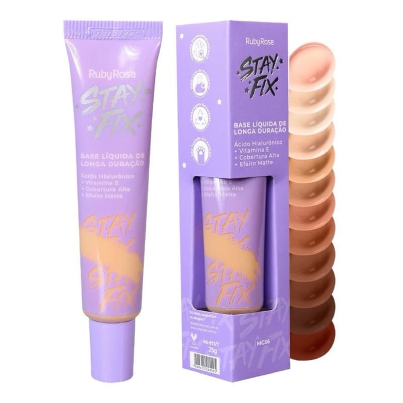 BASE STAY FIX RUBY ROSE (SUPER PROMOÇÃO) Líquida 25g Longa Duração Base de Rosto para Maquiagem | Pó Mari Maria Promoção
