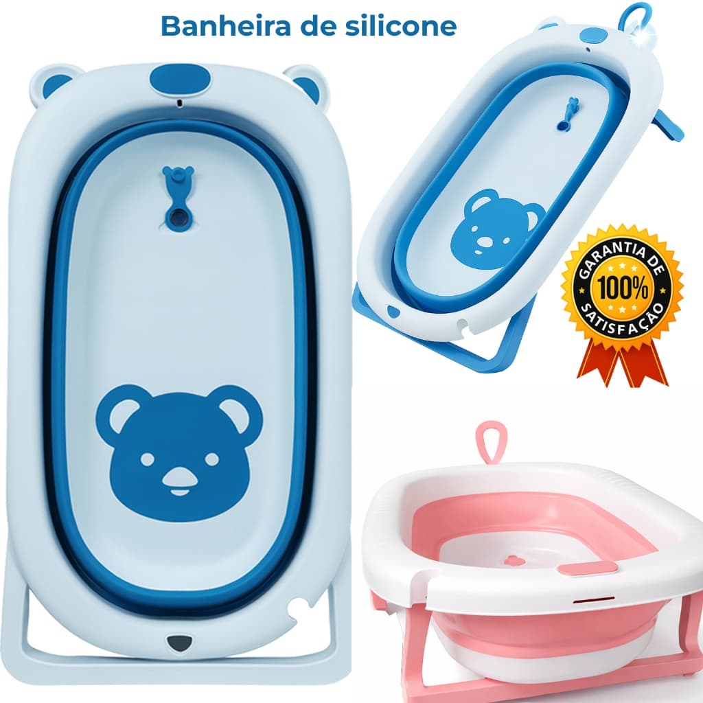 Super Banheira Infantil Antiderrapante Azul ou Rosa Retrátil