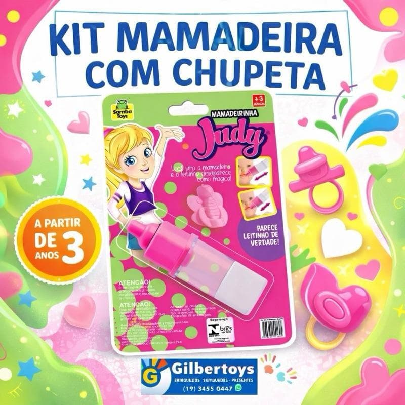 Kit Mamadeira com Chupeta Mágica Samba Toys Brinquedo Faz de Conta com Boneca