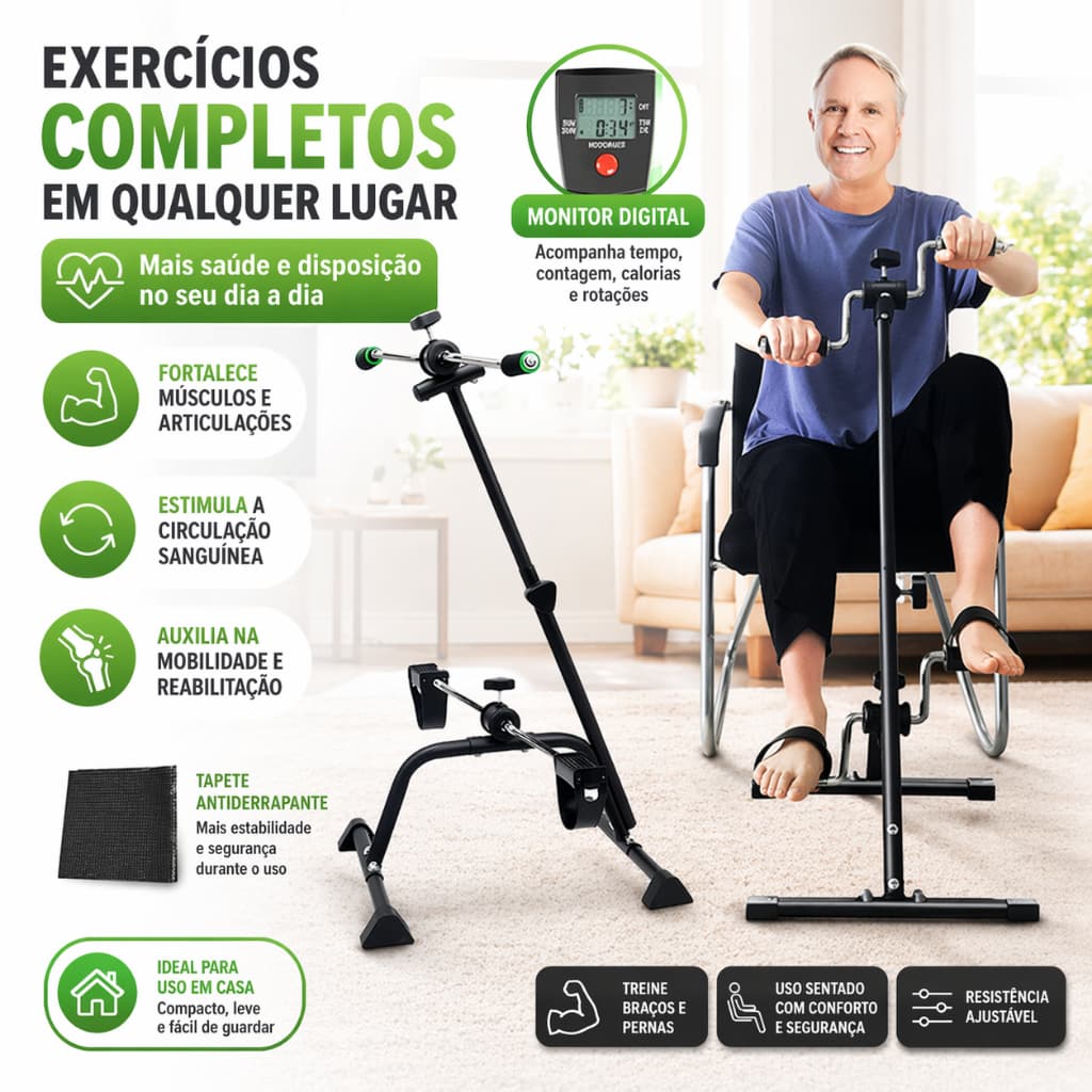 Pedaleira Ergométrica Portátil para Mãos e Pés Mini Bicicleta Silenciosa Exercício Braços e Pernas