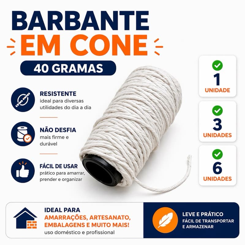 Barbante Nº8 100% Algodão Cone Para Crochê Tapetes Artesanato Fio Grosso em Cone