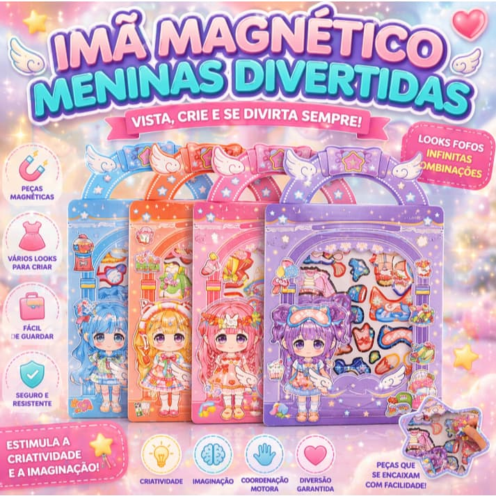 Brinquedo Imã Magnético de Vestir Bonecas | Kit Educativo Criativo Infantil com Acessórios