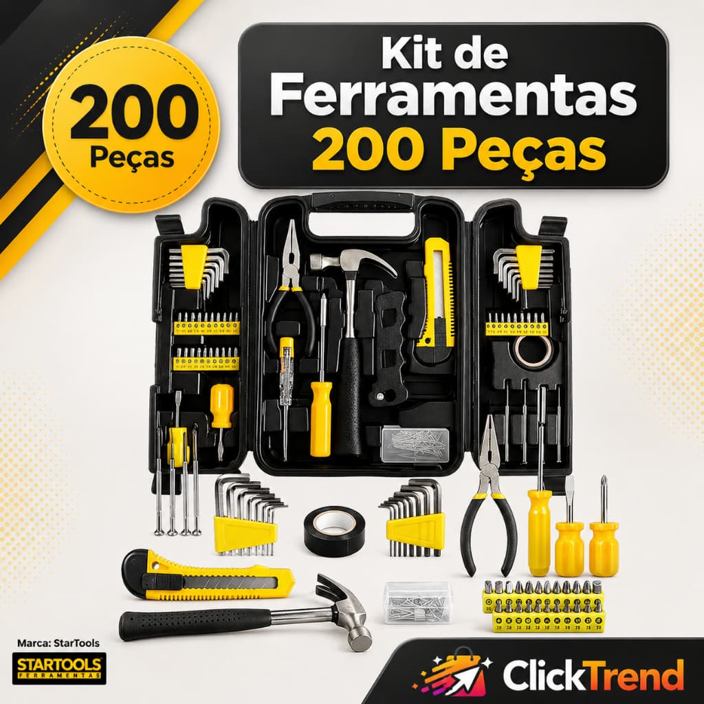 Jogo de Ferramentas 200 Peças com Maleta Kit Completo para Reparos Casa