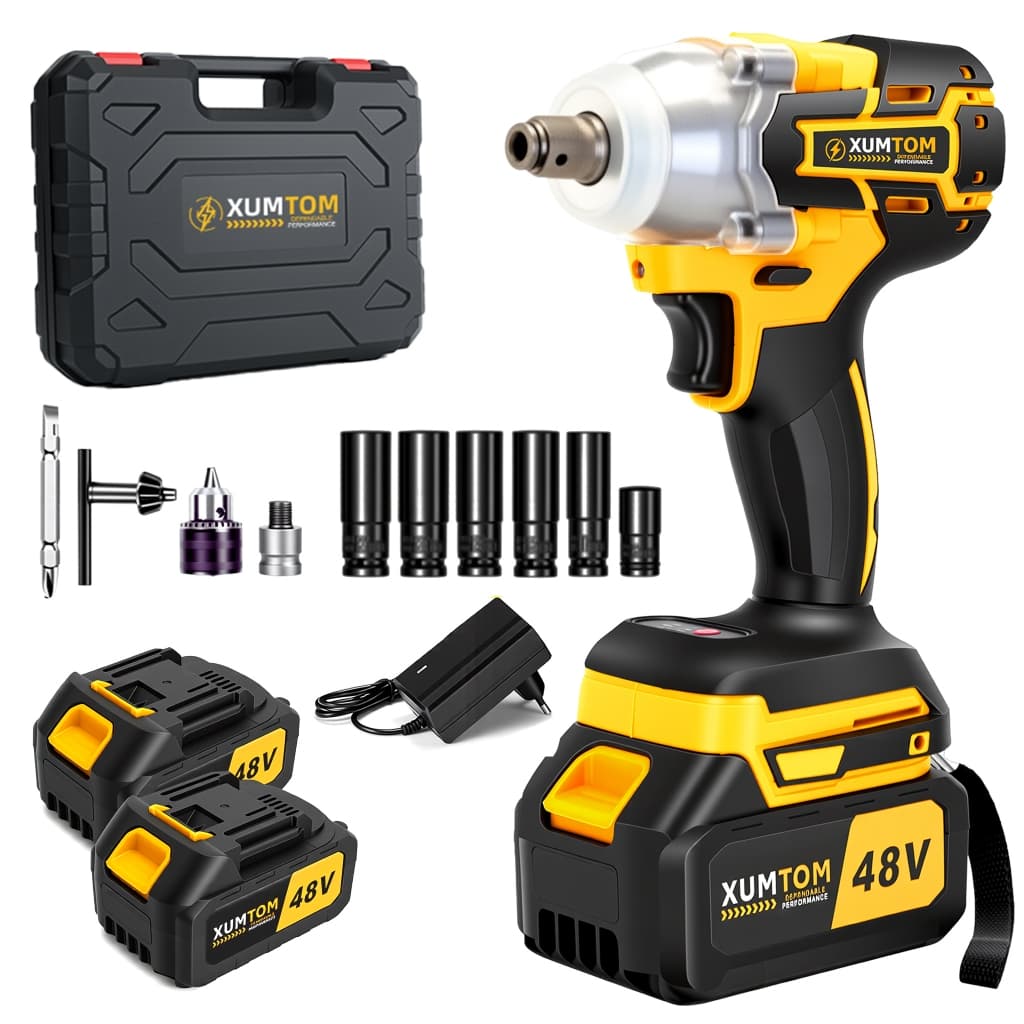 Chave De Impacto eletrica 350NM Sem Fio Furadeira Parafusadeira Brushless Com 2 Baterias 48V Bivolt