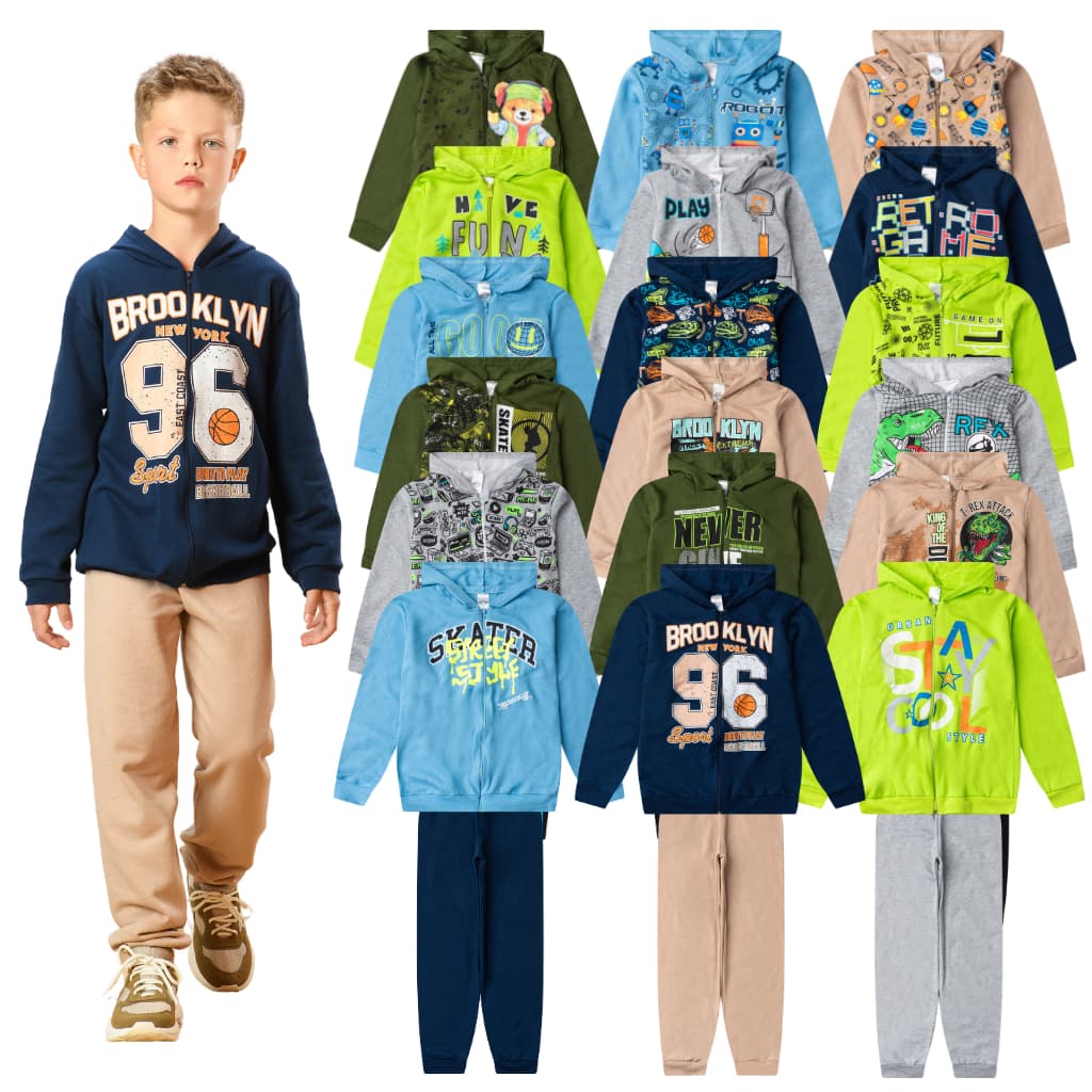 Kit 10 Peças Moletom Infantil Menino Inverno Conjunto 1 ao 14 masculino com Zíper e Capuz