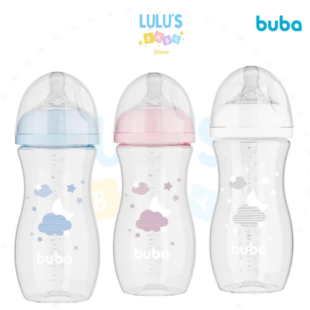 Mamadeira BUBA Easy Flow Anti-cólica 4+ 330ML  ROSA / AZUL / BRANCO, NUVEM, Bebe, Bico Fluxo Medio 3