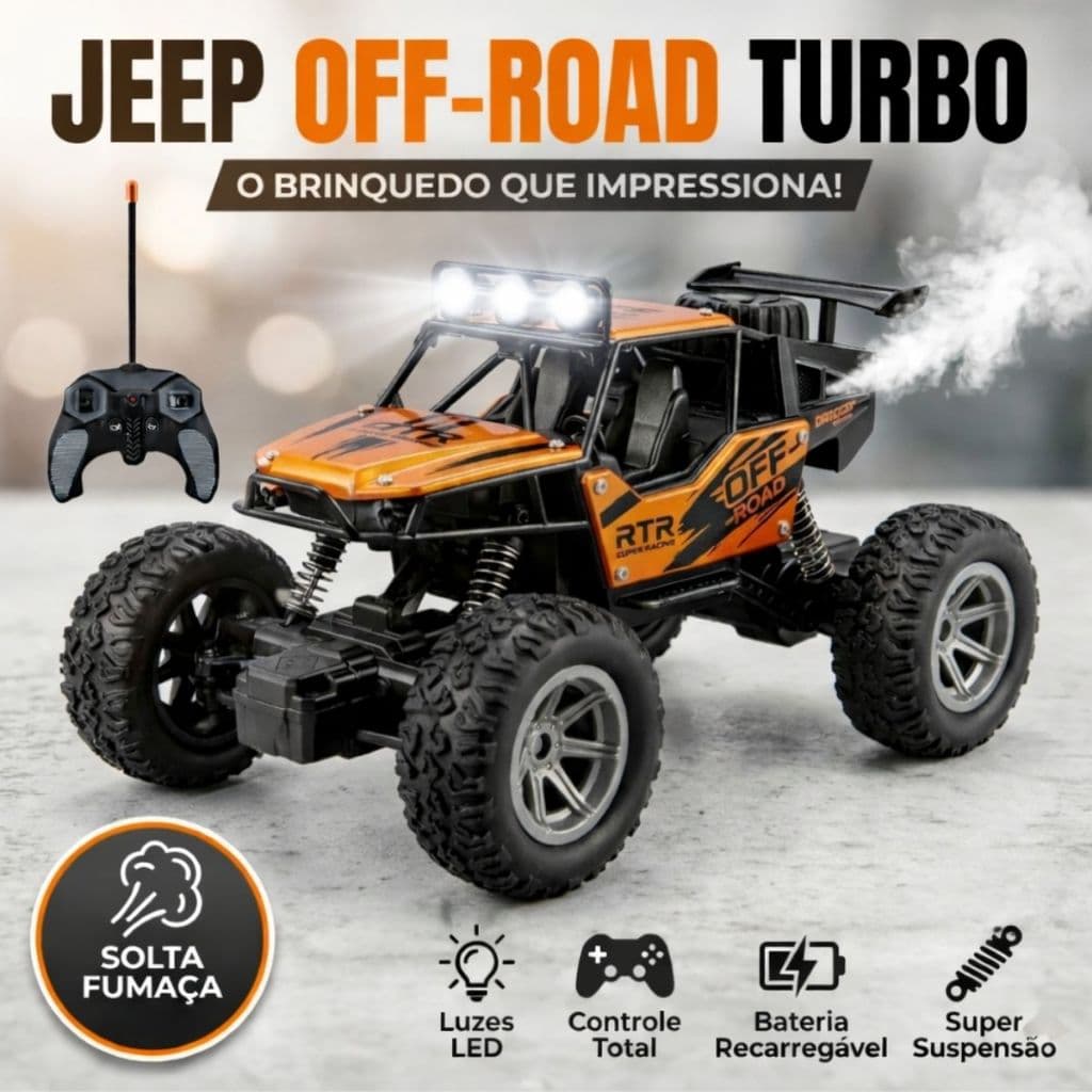 Carrinho Controle Remoto Jeep Suspenção Alta Solta Fumaça Carro Off Road Monster Truck