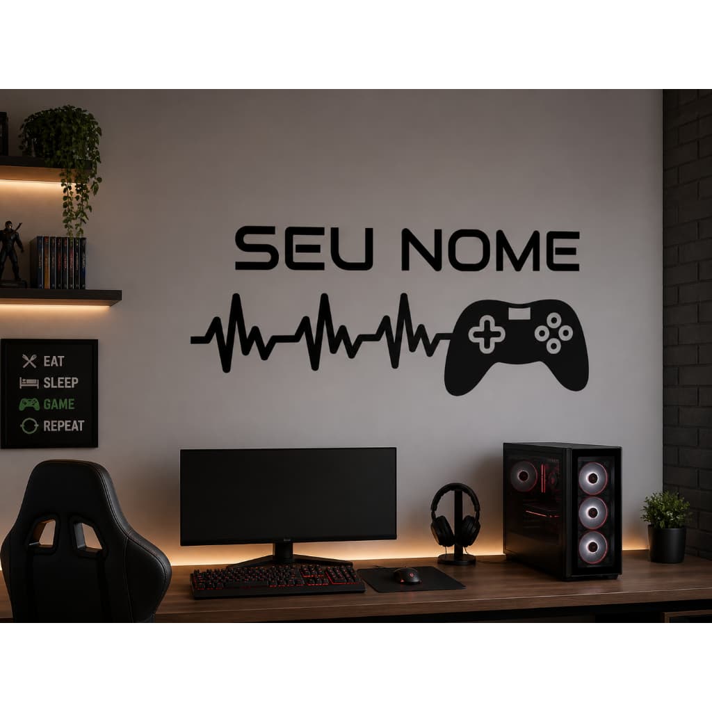 Adesivo Decorativo Gamer  Nome Personalizado Vinil Ideal para Setup Gamer Parede Vidro Console Porta Notebook  Carro