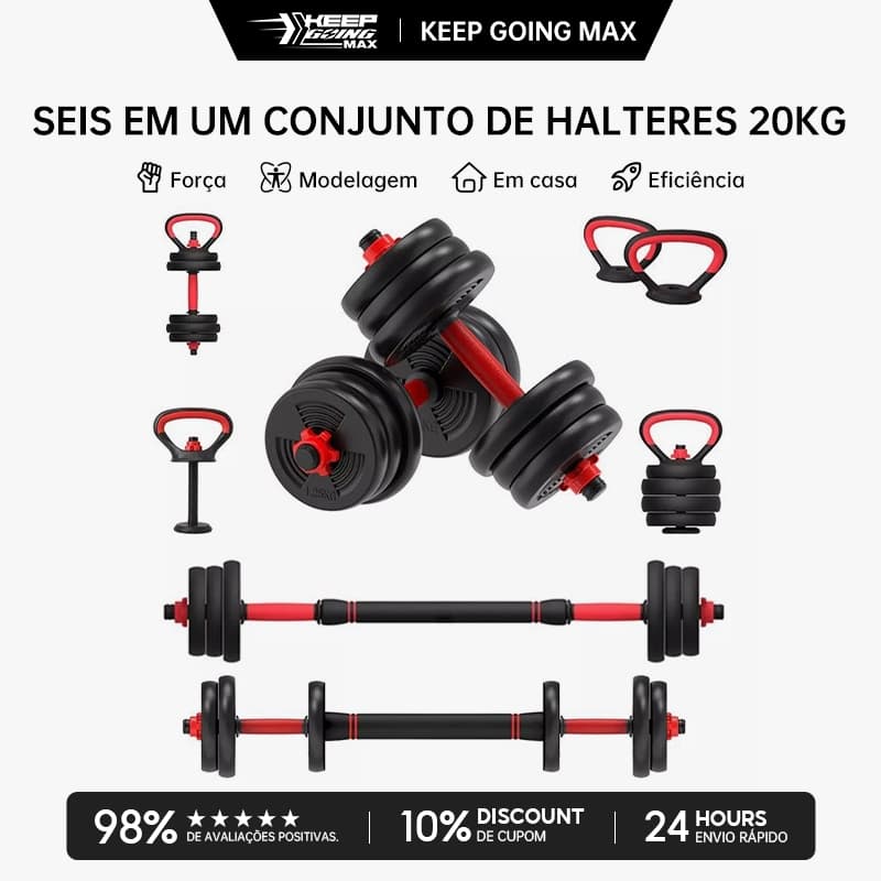 KEEP Brinde: munhequeira Kit Dumbbell Halter 20kg Ajustável Academia Musculação Para Braço Costa Peitoral Treino exercic