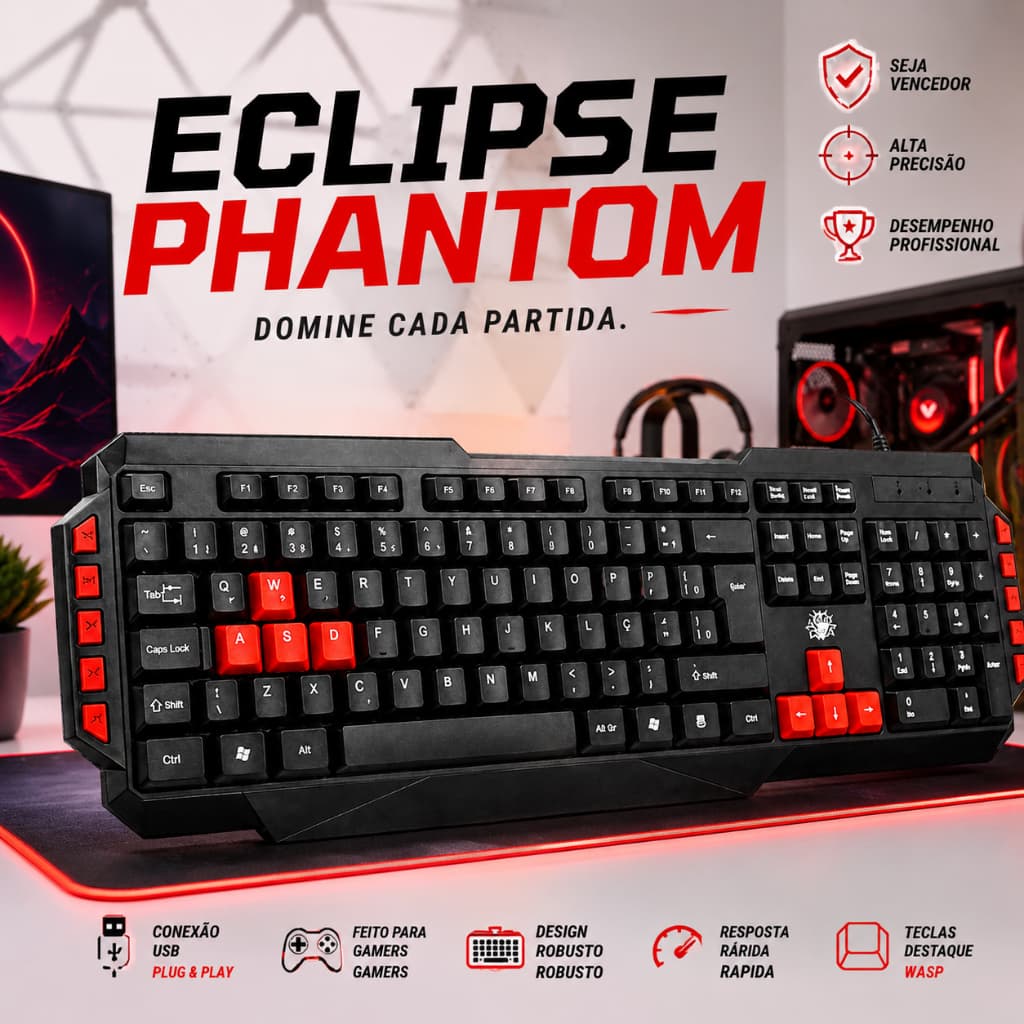 Teclado Gamer Mecanico Membrana Eclipse Phantom Kit Start 2.0 by Nemesis