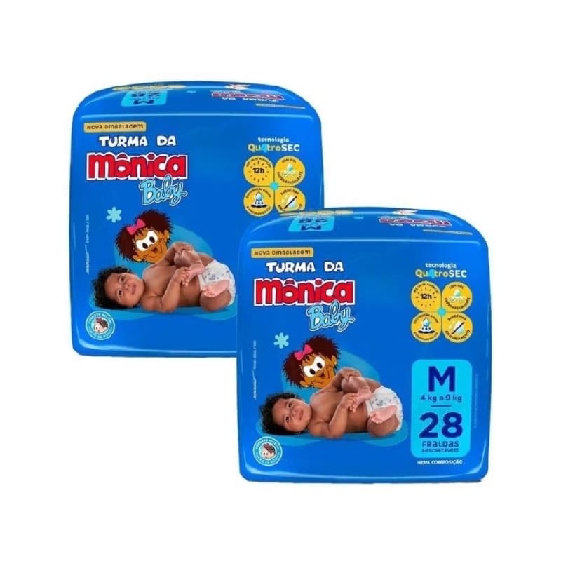 2 Pacotes Fralda Turma da Mônica Baby M 28 Unidades