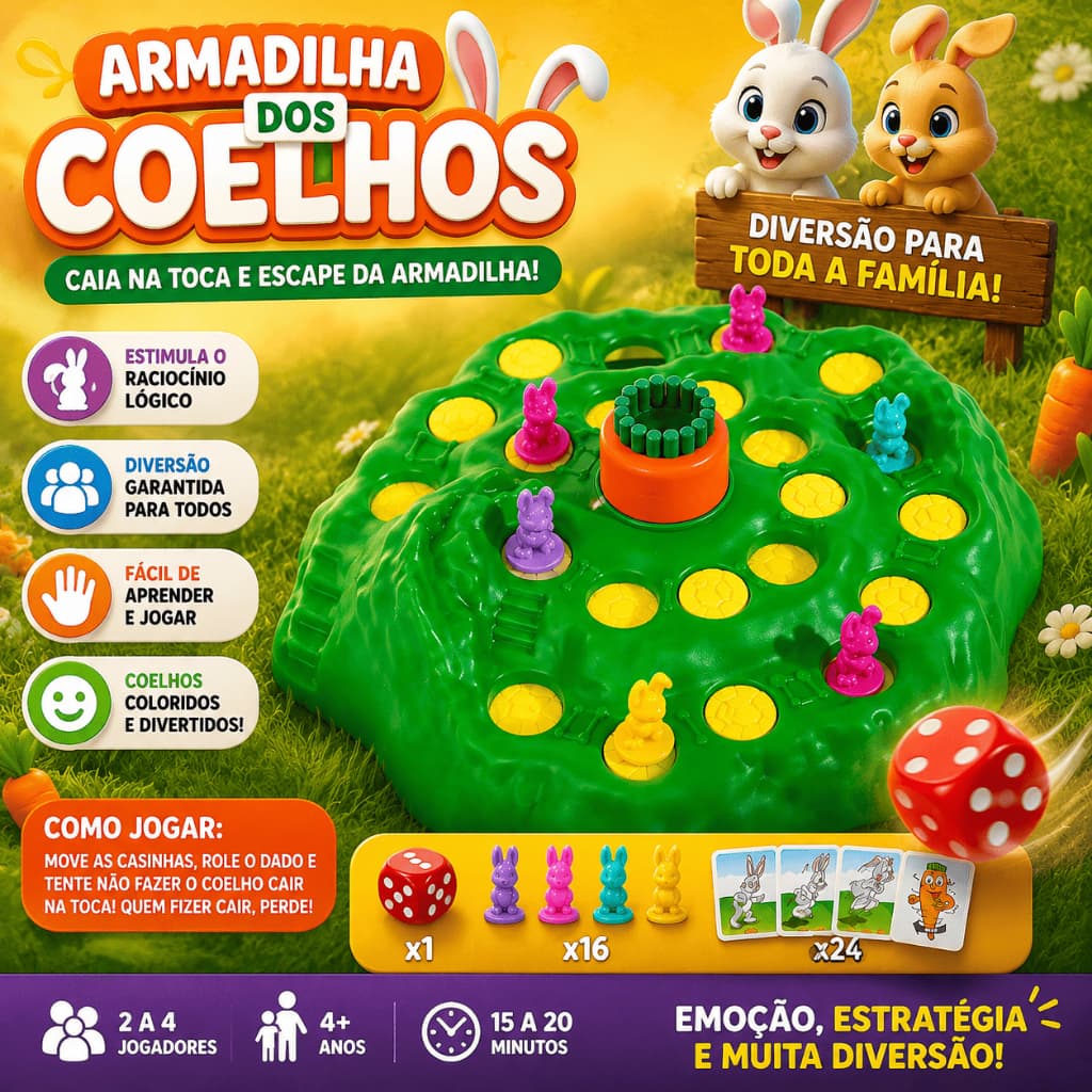Jogo Engraçado Tabuleiro Armadilha Para Coelhos Infantil Diversão Estratégia Em Familia