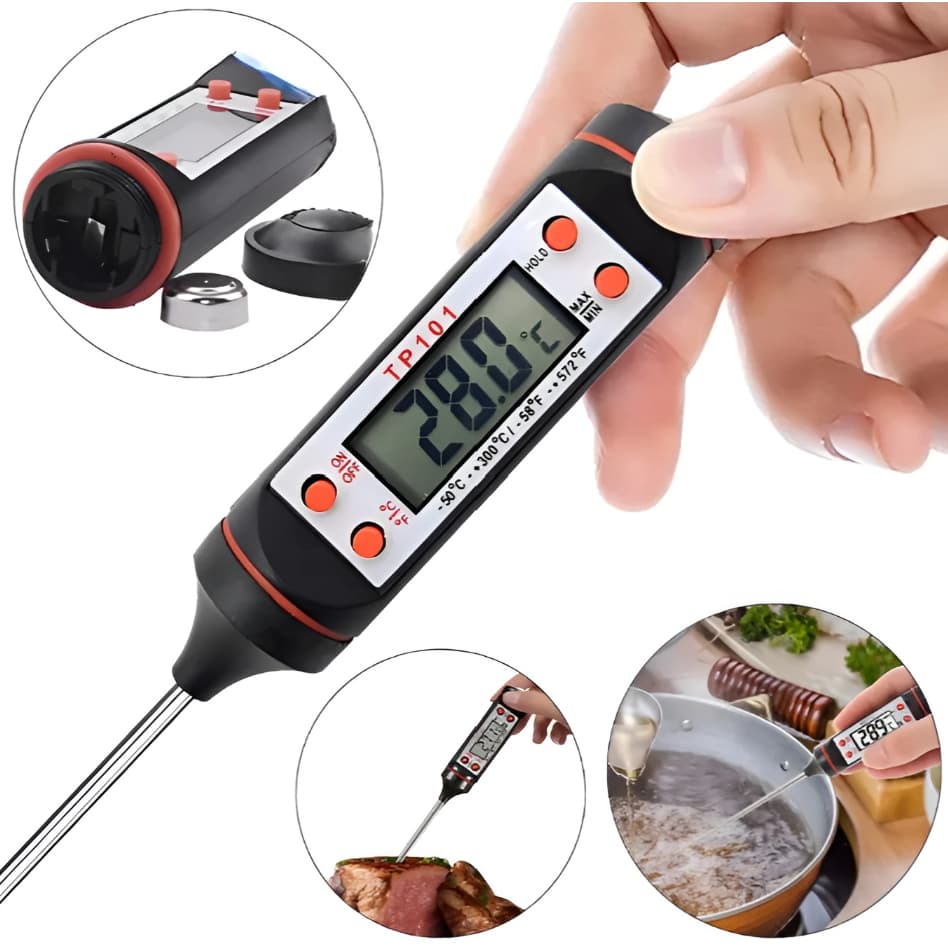 Termômetro Culinário Digital Espeto -50ºC a +300ºC Preparos na Temperatura Ideal Para Cozinha