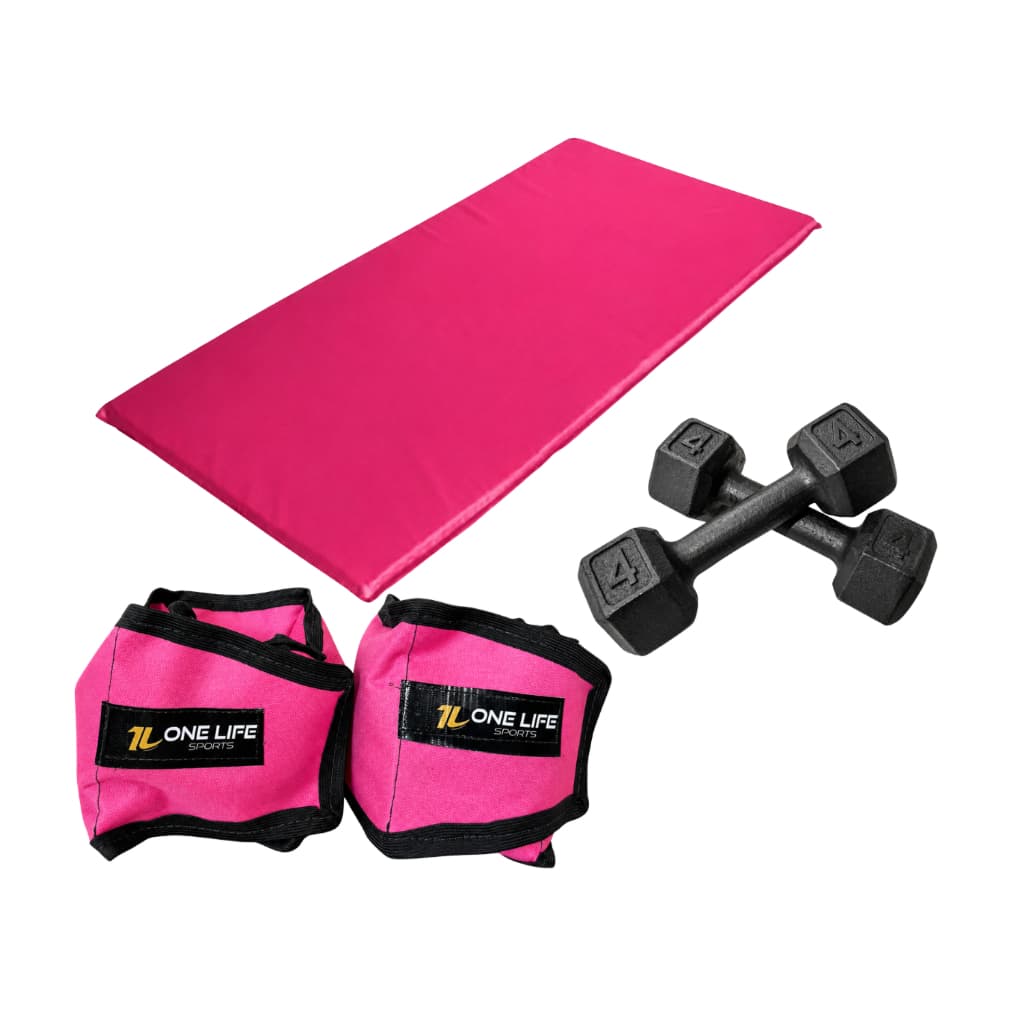 Kit Treino em Casa Colchonete Halter Sextavado 4kg Caneleira 4kg Academia Cross Training Funcional