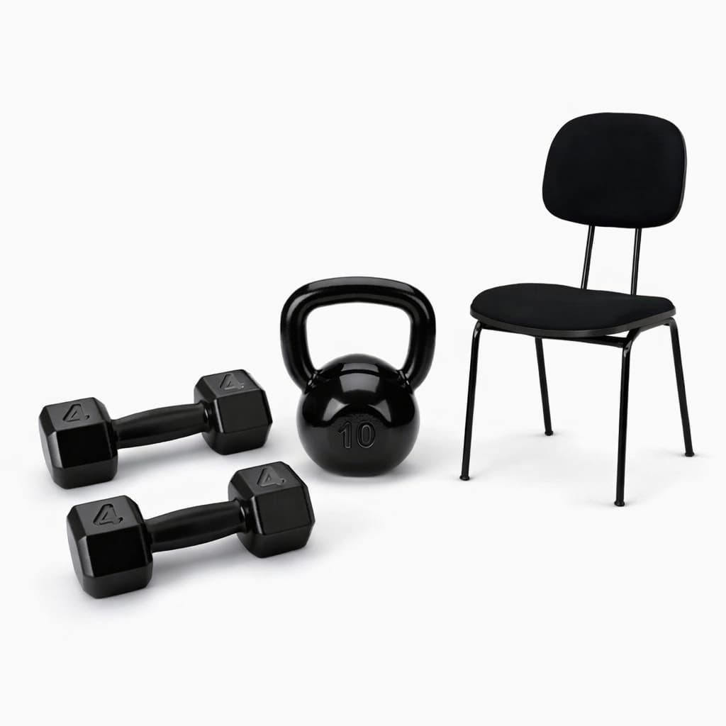 KIT 2 HALTERES 4KG ACADEMIA KETTLEBELL 10KG E CADEIRA PESO MUSCULAÇÃO FITNESS TREINO CROSSFIT CASA GYM PRO