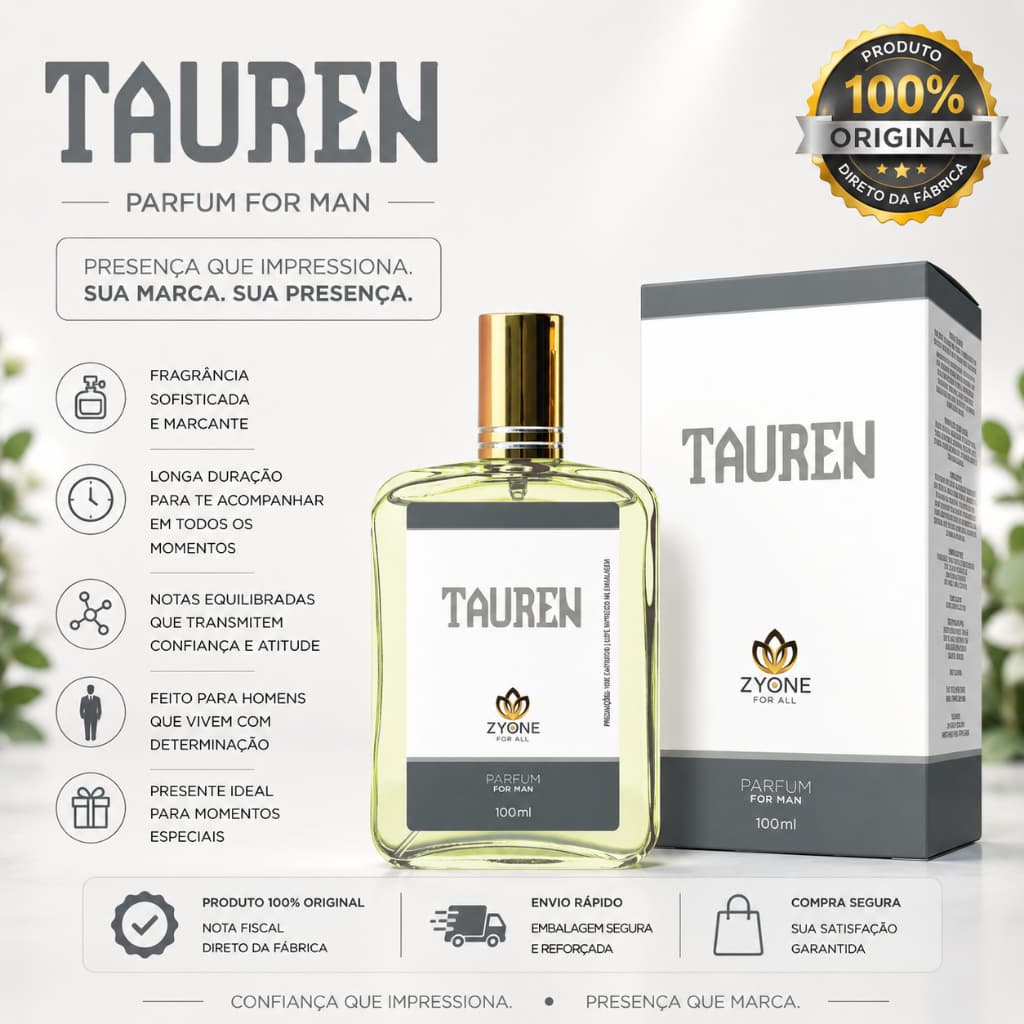 Perfume Tauren Masculino Zyone Alta Fixação 25% de Essência Importada Parfum