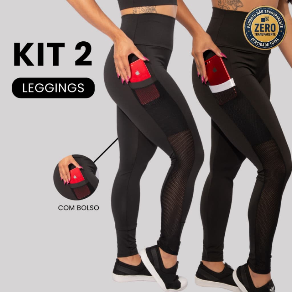 Kit 2 Calça Legging Com Bolso Newstyle Fitness Academia Feminina Cintura Alta