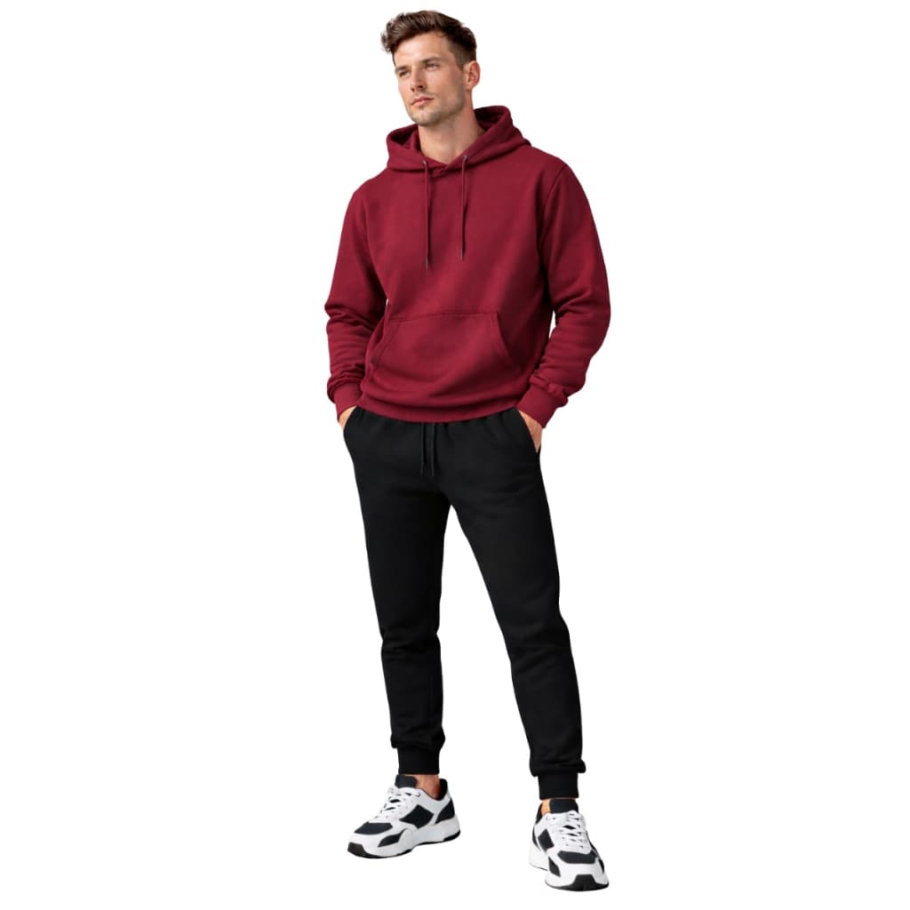 Conjunto de Moletom Blusa De Frio Bolso Canguru Capuz Casaco Liso Relaxado Inverno Calça De Moletom