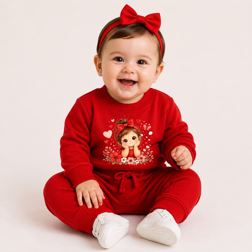 Conjunto de Moletom Infantil Feminino Vermelho com Desenho
