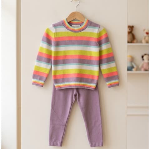 Conjunto Infantil Menina Tricot Bebê Listrado Calça Roupa Infantil Menina Conjunto Tricot Menina