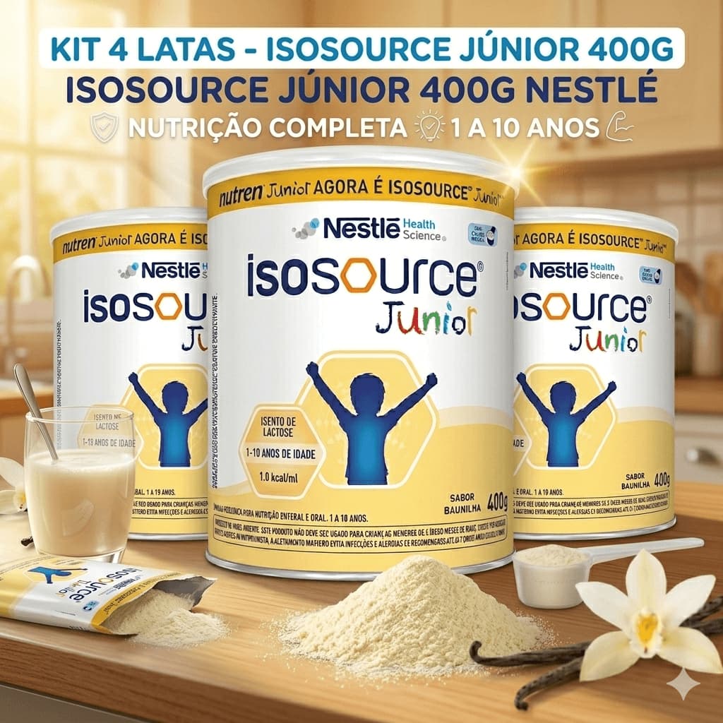 Kit 4un Isosource Júnior 400g Nestlé - Nutrição Completa 1 a 10 Anos