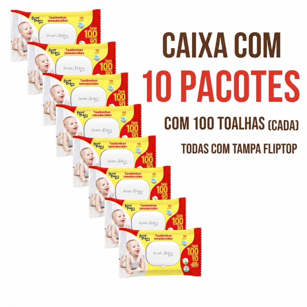 Lenço Umedecido Bebê Hipoalergênico S/ Álcool Kit com 3 ou 10 Pacotes Pele Sensível Amor em Dobro