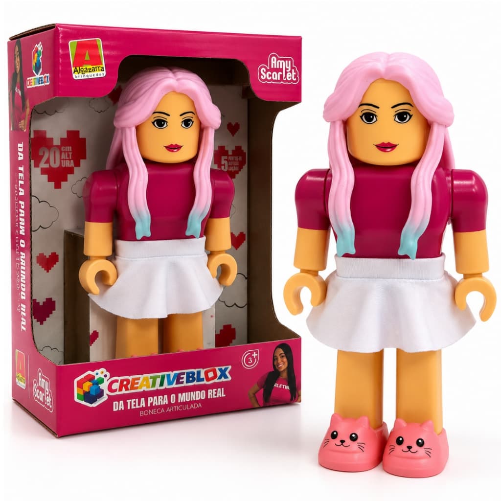 Boneca Amy Scarlet 20cm Oficial Articulada CreativeBlox Gamer Youtuber Blox Royale Menina