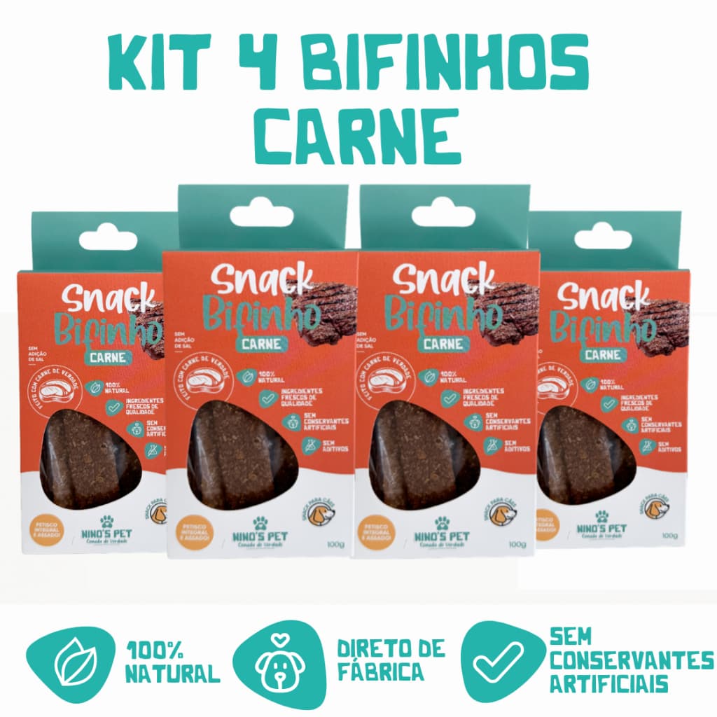 Kit 4 Bifinhos de Carne para Cães Ninos Pet 100% Natural Petisco Premium Snack Saudável Melhor Custo
