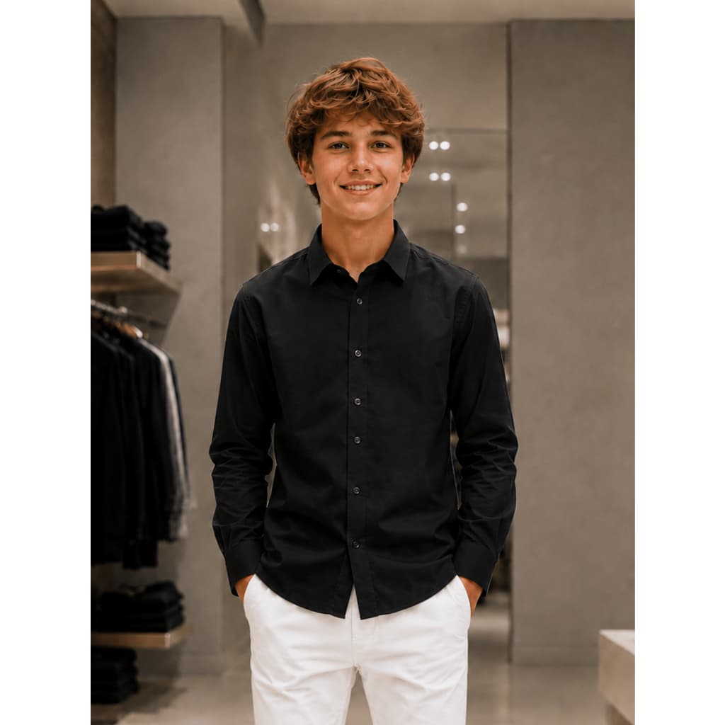 Camisa Modelo Manga Longa Social Infantil Juvenil Slim Confortável Várias Cores