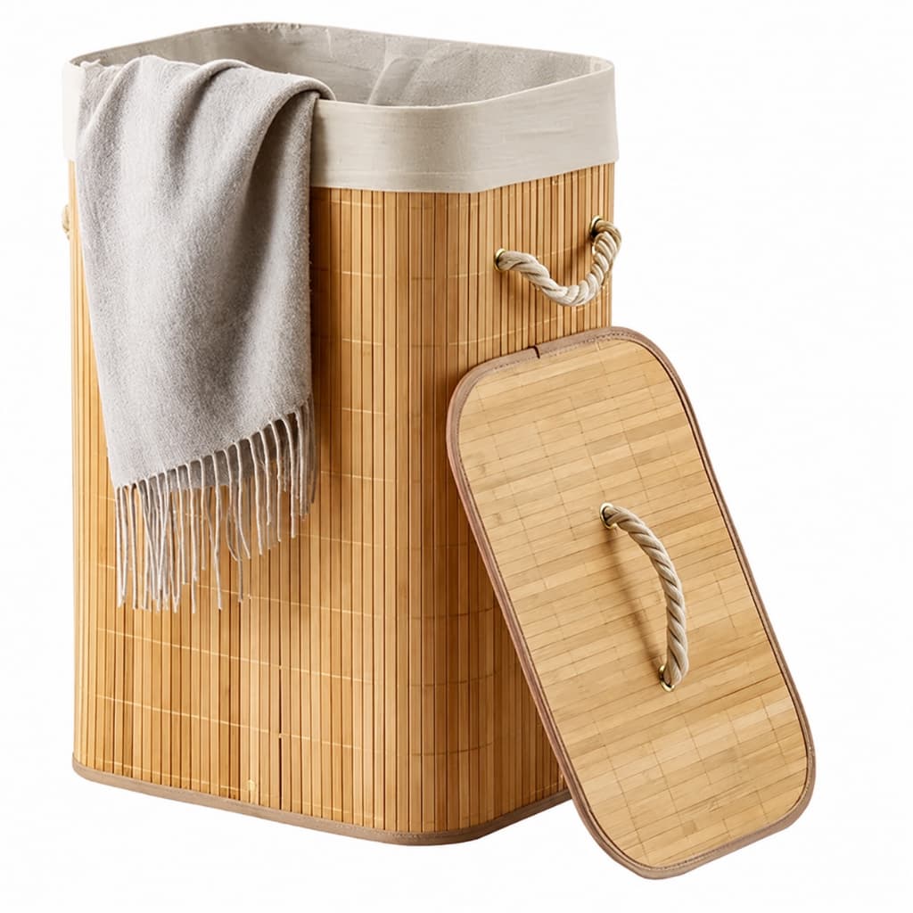 Vittak Cesto de Roupa Suja Bambu 70 LITROS Lavanderia com Tampa Retangular Forrado Quarto Banheiro Dobrável