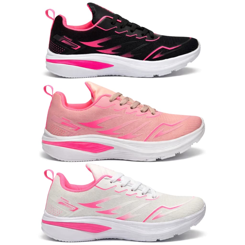 Kit 3 Pares Tenis Feminino Esportivo Academia Treino Corrida