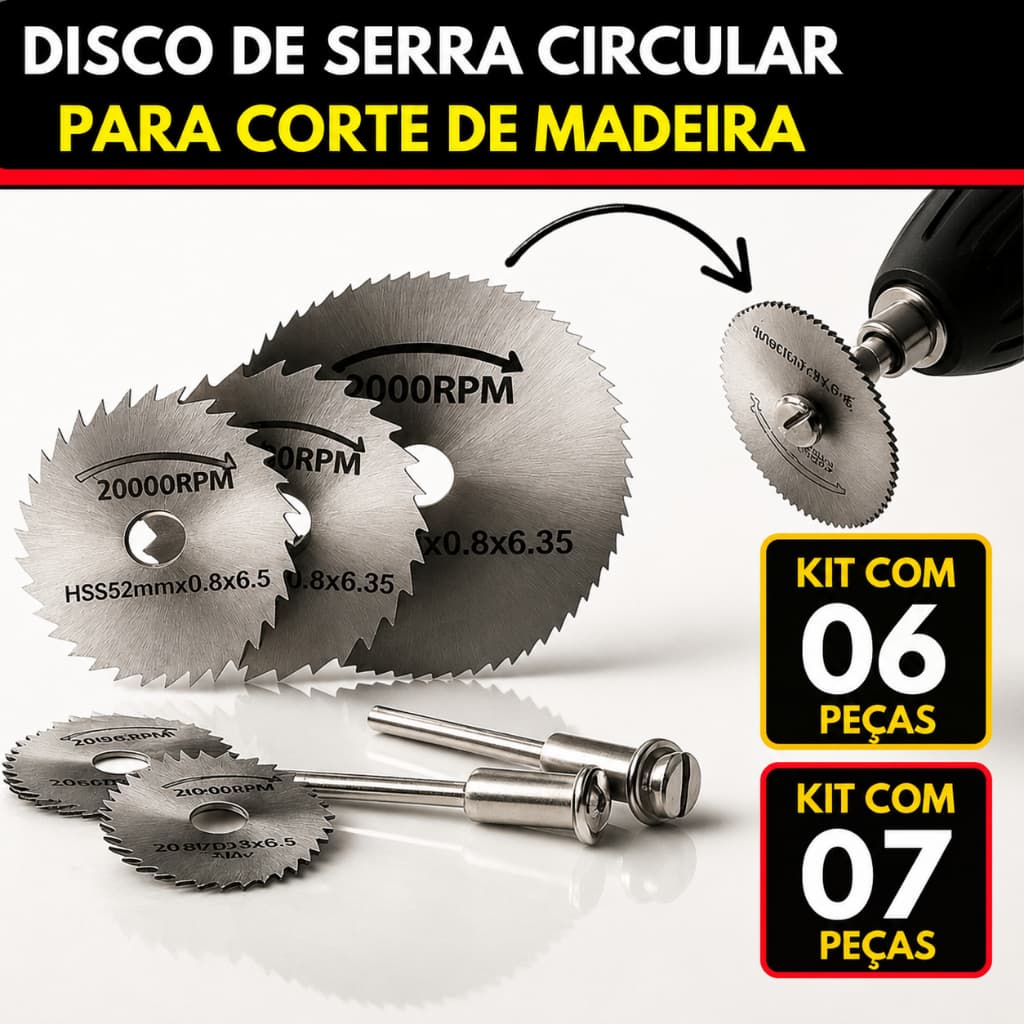 Kit 6 ou 7 Peças Mini Serra Circular Disco Para Madeira Lâmina com Adaptador Furadeira Parafusadeira