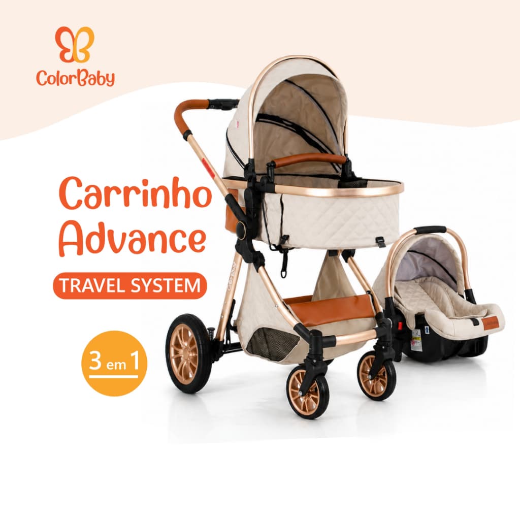 Carrinho de Bebê Travel System 3 em 1 - Bebê Conforto, Moisés e Passeio - Modelo Advance - ColorBaby