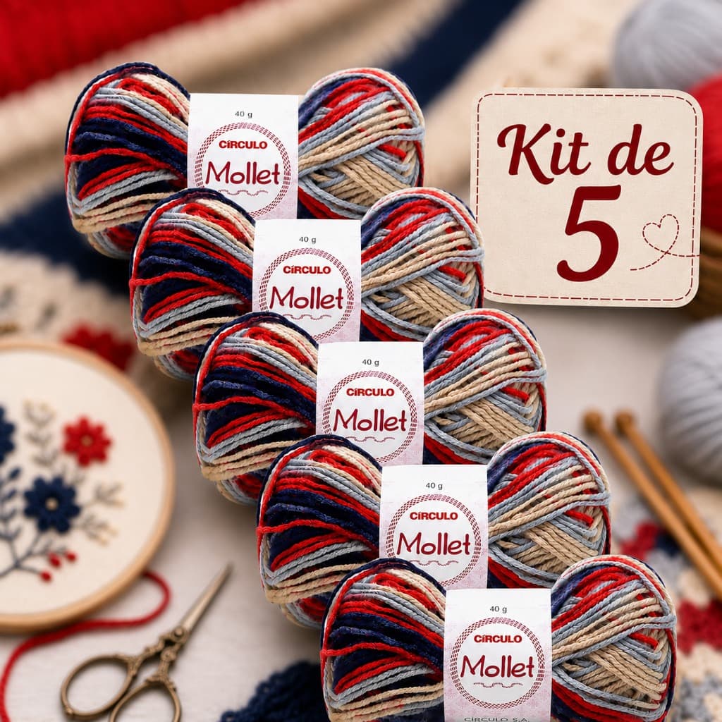Kit 5 Barbantes Novelo Lã Mollet 40g Círculo Para Crochê Tricô Artesanato Fio Macio Inverno Delicado