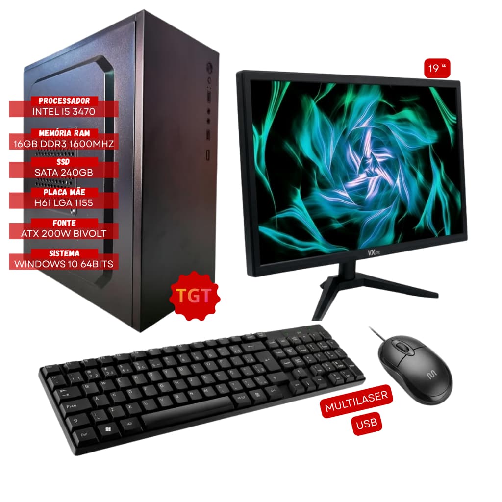 Pc Computador Completo Intel Core I5 3470 16gb Ddr3 Ssd 240gb Monitor 19 Potente Rápido Performance
